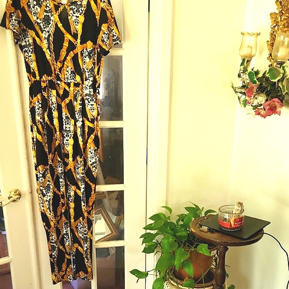 Black and Gold Chain Print Jumpsuit